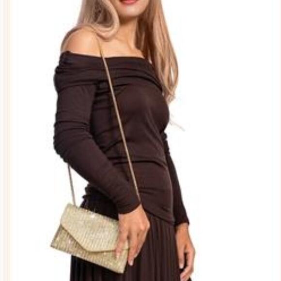 Golden Pearl Rhinestone Bow Flip Clutch Wedding Prom Cocktail Mini Bag